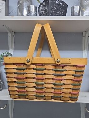 Vintage Multicolored Woven Picnic Basket